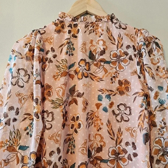 Joie Peach Floral Bohemian Peasant Chiffon Swiss Dot  Ruffle Top Tie Blouse XS. - Picture 13 of 16